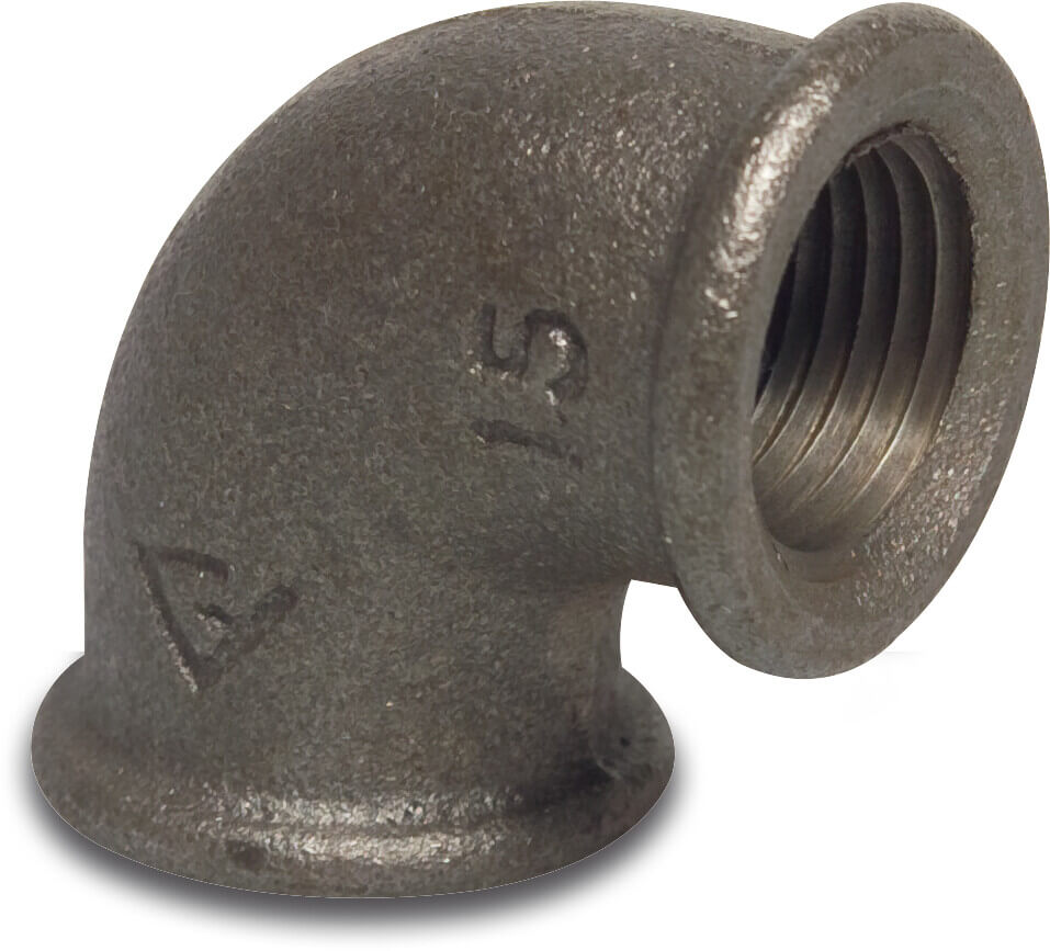 Profec Nr. 90 Elbow 90° cast iron black 3" female thread 25bar DVGW